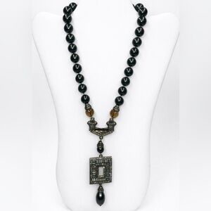 Heidi Daus Statement Necklace – Olive Green & Gunmetal Crystal